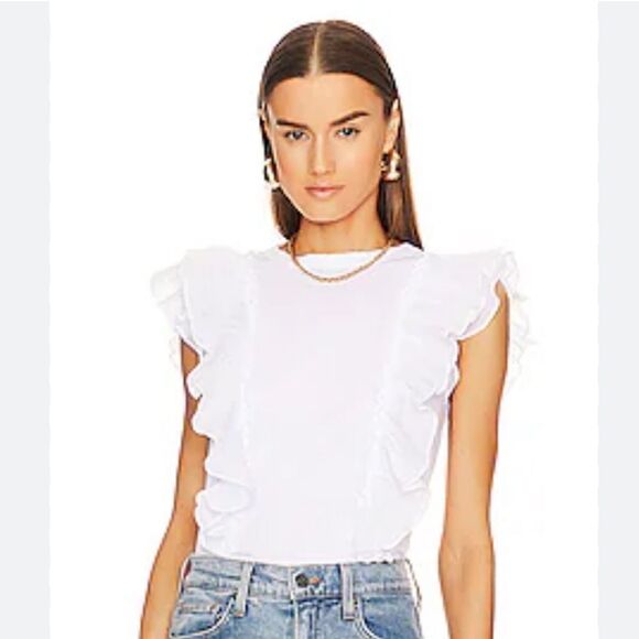 Veronica Bears Ruffle Tee in White Bardot - Picture 1 of 7